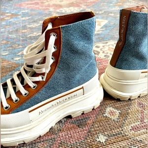 NEVER WORN Alexander McQueen denim Tread Slick platform sneakers, size 39